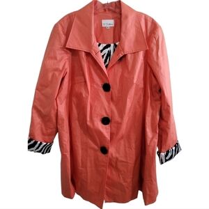 3 Sisters Coated Canvas Jacket XL Linen Cotton Blend Coral Zebra Lining